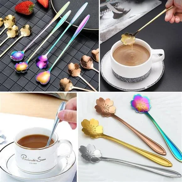 Flower Spoon Coffee Teaspoon Set, PBIEHSR Stainless Steel Tea Spoon